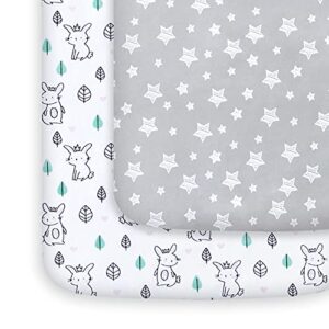 pack and play sheets, 2 mini crib stretchy n playard fitted sheet, compatible with graco play, soft breathable material, stars & bunny