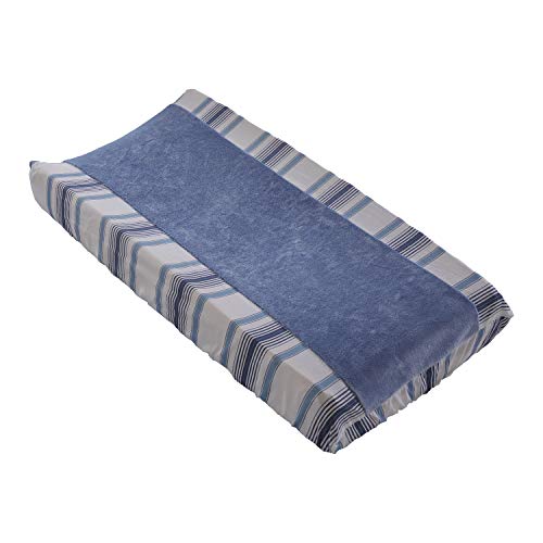 Levtex Baby - Boho Bay Diaper Changing Pad Cover - Fits Most Standard Changing Pads - Blue Plush, Navy Blue and White Stripe - Nursery Accessories - Plush