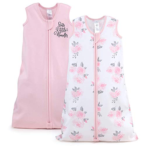 The Peanutshell Wearable Blanket Sleep Sack for Baby Girls, Solid & Pink Floral, Sizes up to 12 Months (Medium/Large)