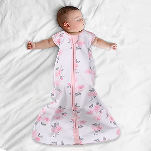 The Peanutshell Wearable Blanket Sleep Sack for Baby Girls, Solid & Pink Floral, Sizes up to 12 Months (Medium/Large)