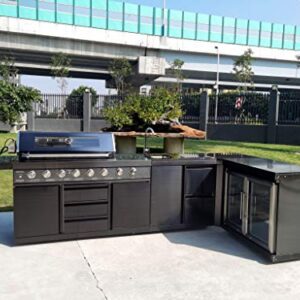 Modular 4 Piece Island Electric and Propane or Natural Gas BBQ Outdoor Black Stainless Steel Grill Kitchen with Double Wine Refrigerator, Sink, Rotisserie, Black Marble Top and FREE Protective Canvas Cover