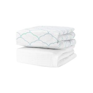 newton baby organic fitted crib sheets - 100% breathable and ultra-soft, 100% organic muslin cotton, dreamweaver print in moonstone mist + solid white, fits all standard cribs