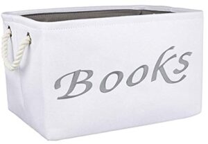embroidered tote bin - storage basket for nursery - large storage box - organizing bedroom, closet, classroom (white book basket)