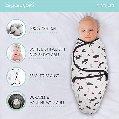 The Peanutshell Baby Swaddle Blankets for Boys or Girls, Woodland Animals & Buffalo Plaid, 3 Pack Wrap Set, 2 Sizes (Small/Medium)