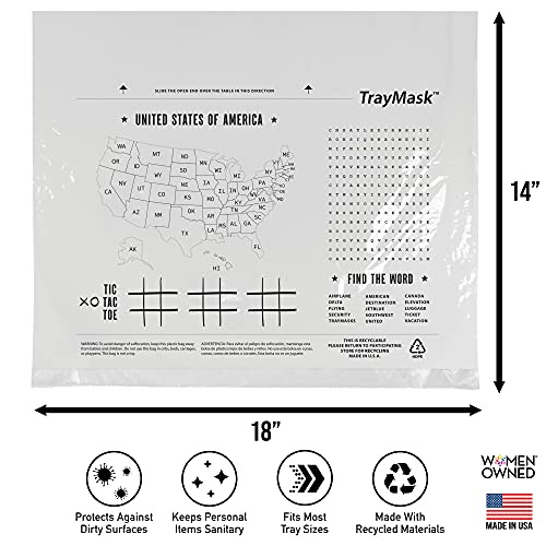 TrayMask Disposable Tray Table Cover | Must Have Airplane Travel Essentials | Perfect for Toddlers, Kids and Adults Travel Accessories | Provides a Fresh/Clean Layer of Protection | 10 Pack