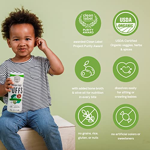Serenity Kids 6+ Months Grain Free Puffs Toddler & Baby Snack | No Added Sugar, Gluten & Rice Free, Allergen Free | Made with Organic Cassava, Veggies, and Herbs | Broccoli & Spinach | 6 Count