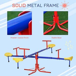 Outsunny Teeter Totter 4 Seat Outdoor Seesaw for Backyard Multiple Kids Playground Equipment Active Play