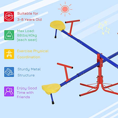 Outsunny Teeter Totter 4 Seat Outdoor Seesaw for Backyard Multiple Kids Playground Equipment Active Play