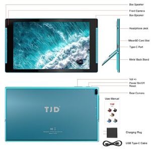 TJD 10.1 inch Tablet,Android Tablets,2GB RAM 32GB ROM, Quad Core Processor, HD IPS Screen, 2.0MP Front+5.0MP Rear Camera,Google Tablet, Wi-Fi, Bluetooth, MT-1011QU, Blue