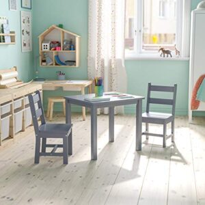 flash furniture kyndl kids solid hardwood table and chair set for playroom, bedroom, kitchen - 3 piece set - gray