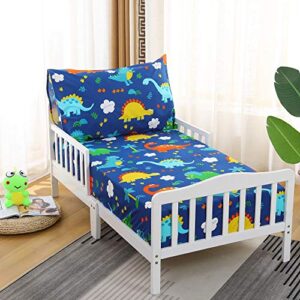 cloele toddler bedding set dinosaur - kids bed set 2 piece toddler bed sheet set - includes fitted sheet and reversible pillowcase - 100% polyester soft baby bedding sheet & pillowcase for boys