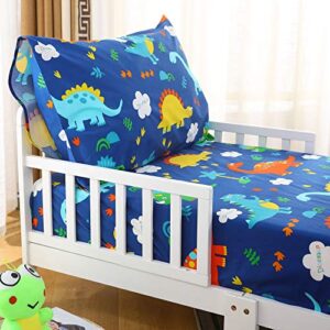 Cloele Toddler Bedding Set Dinosaur - Kids Bed Set 2 Piece Toddler Bed Sheet Set - Includes Fitted Sheet and Reversible Pillowcase - 100% Polyester Soft Baby Bedding Sheet & Pillowcase for Boys