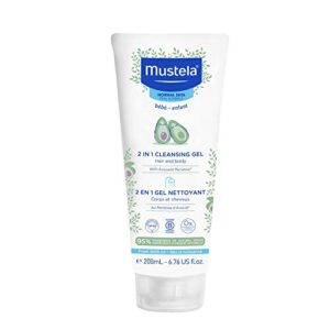 mustela baby 2-in-1 cleansing gel - baby body & hair cleanser - with natural avocado - biodegradable formula & tear-free - 6.76 fl. oz. (pack of 1)