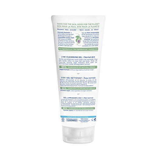 Mustela Baby 2-in-1 Cleansing Gel - Baby Body & Hair Cleanser - with Natural Avocado - Biodegradable Formula & Tear-Free - 6.76 fl. oz. (Pack of 1)