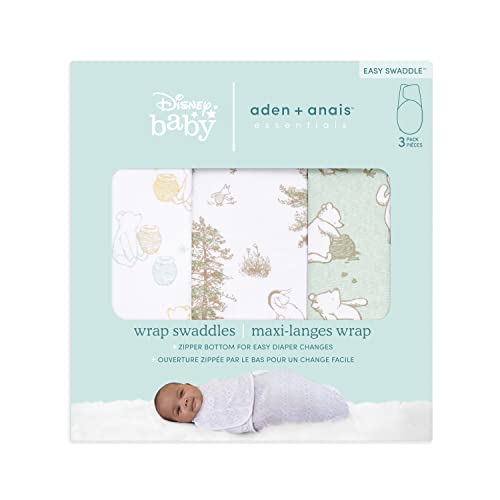 aden + anais, Cotton Knit Baby Wrap, Newborn Wearable Swaddle Blanket, 3 Pack, Winnie, 0-3 Months