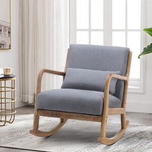 artechworks rocking accent chair uplostered mordern nursery fabic glider rocker lounge arm chair with padded seat wood base for adults living room bedroom balcony with pillow, grey
