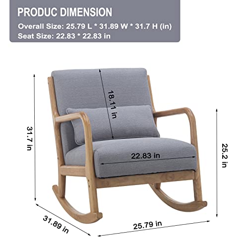 Artechworks Rocking Accent Chair Uplostered Mordern Nursery Fabic Glider Rocker Lounge Arm Chair with Padded Seat Wood Base for Adults Living Room Bedroom Balcony with Pillow, Grey