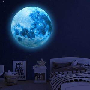 glow in the dark moon,glow in the dark for ceiling wall decals, glow in the dark space planet wall stickers, perfect for kids nursery bedroom living room(sky blue)
