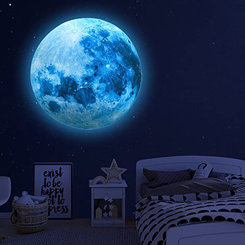 Glow in The Dark Moon,Glow in The Dark for Ceiling Wall Decals, Glow in The Dark Space Planet Wall Stickers, Perfect for Kids Nursery Bedroom Living Room(Sky Blue)