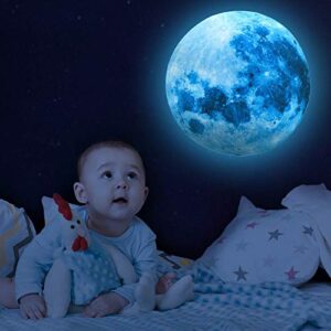 Glow in The Dark Moon,Glow in The Dark for Ceiling Wall Decals, Glow in The Dark Space Planet Wall Stickers, Perfect for Kids Nursery Bedroom Living Room(Sky Blue)