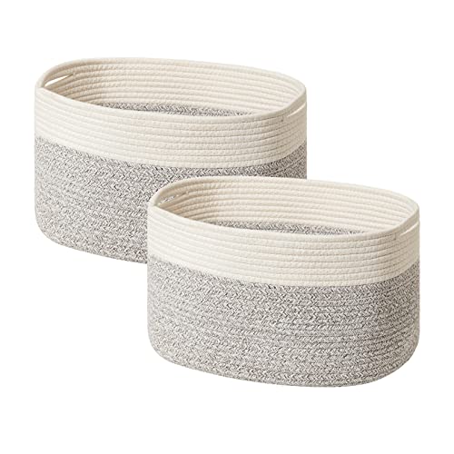 UBBCARE Set of 2 Cotton Rope Storage Baskets for shelves-15 in x 10 in x 9 in, Foldable Woven Storage Basket for Organizing,Decorative Cube Storage Bins with Handles for Living Room