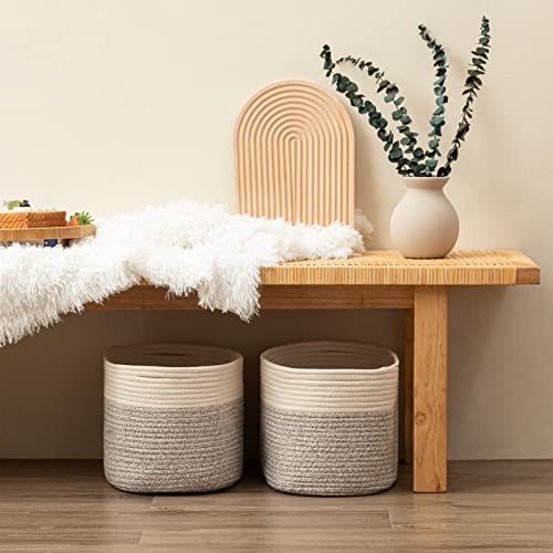 UBBCARE Set of 2 Cotton Rope Storage Baskets for shelves-15 in x 10 in x 9 in, Foldable Woven Storage Basket for Organizing,Decorative Cube Storage Bins with Handles for Living Room