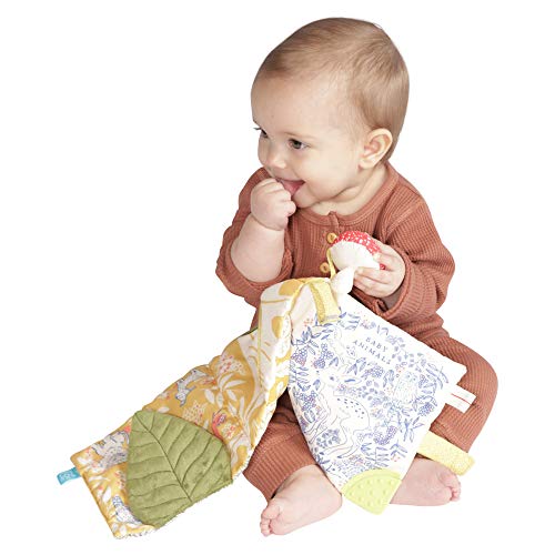 Manhattan Toy Deer One Soft Activity Crinkle Book & Fold Out Pat Mat for Baby , Toddler with Squeaker, Discovery Mirror and Teether Large