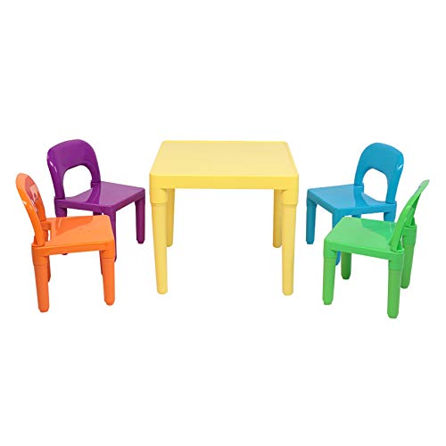 FRITHJILL Kids Table and Chair Set, Little Kid Children Art Play-Room Furniture (4 Children's Chair with 1 Tables Sets), Fit for 3-8 Years Old