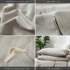 MooMee Bedding Duvet Cover Set 100% Washed Cotton Linen Like Textured Breathable Durable Soft Comfy (Cream Grey, Twin)