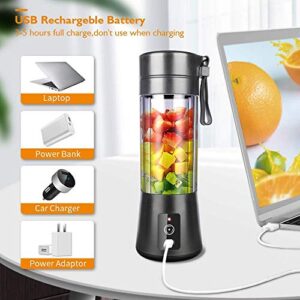Portable Blender, YKSINX Smoothie Blender, Personal Mini Blender for Shakes and Smoothies, Six Blades in 3D, 13oz 2000mAh Powerful USB Rechargeable Home Travel Fruit Juicer Cup (Black)
