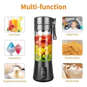 Portable Blender, YKSINX Smoothie Blender, Personal Mini Blender for Shakes and Smoothies, Six Blades in 3D, 13oz 2000mAh Powerful USB Rechargeable Home Travel Fruit Juicer Cup (Black)