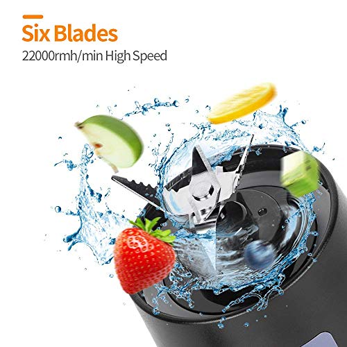 Portable Blender, YKSINX Smoothie Blender, Personal Mini Blender for Shakes and Smoothies, Six Blades in 3D, 13oz 2000mAh Powerful USB Rechargeable Home Travel Fruit Juicer Cup (Black)