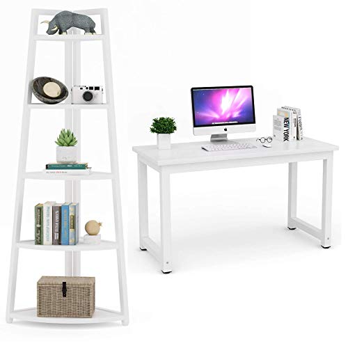 Tribesigns Corner Shelves and Computer Desk Bundle, Modern Simple Office Desk with Corner Bookshelf Set for Home Office