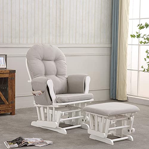 REJOICE HOME Atoll Glider with Ottoman, White/Light Grey