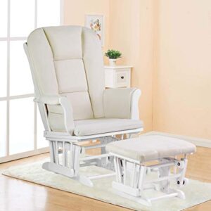 Castaway Glider with Ottoman, White/Beige