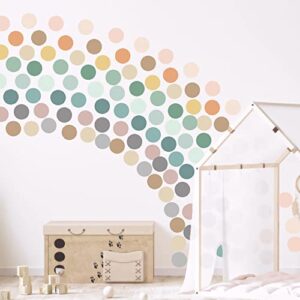2-inch polka dot wall decals for girls bedroom featuring 150 neutral boho rainbow wall decal stickers for wall | perfect for boho nursery and boho rainbow classroom decor | these peel and stick dots for walls are a great alternative to wallpaper