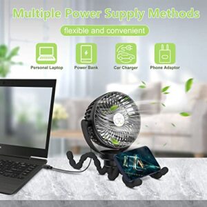 VASG Battery Operated Stroller Fan, Portable Handheld Mini Fan Clip on Fan with Flexible Tripod, USB or Battery Powered Desk Fan, 3 Speeds and Rotatable Personal Fan for Car Seat, Crib, computer fan