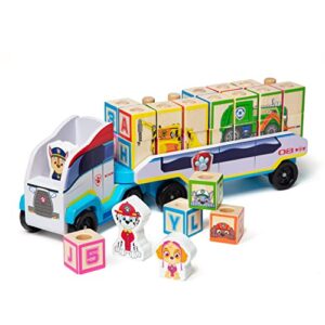 melissa & doug paw patrol wooden abc block truck (33 pieces) - sort and stack toys, alphabet blocks for toddlers, vehicle toys for kids ages 3+