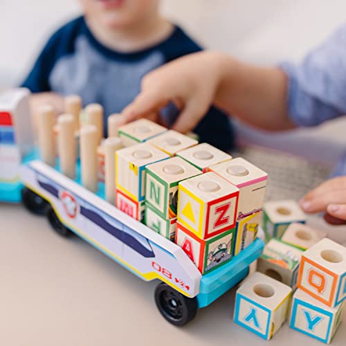 Melissa & Doug PAW Patrol Wooden ABC Block Truck (33 Pieces) - Sort And Stack Toys, Alphabet Blocks For Toddlers, Vehicle Toys For Kids Ages 3+