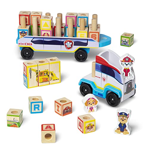 Melissa & Doug PAW Patrol Wooden ABC Block Truck (33 Pieces) - Sort And Stack Toys, Alphabet Blocks For Toddlers, Vehicle Toys For Kids Ages 3+