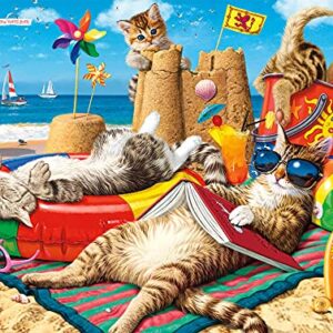 NATGIFT Jigsaw Puzzle Beach Cats Beachcombers 1000 Piece 27.5''(L) x 19.6''(W) Children's Gift Large Puzzle Game Artwork for Adults Teens