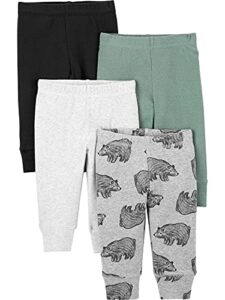 simple joys by carter's baby boys' pant, pack of 4, black/green/grey heather/bear, 12 months