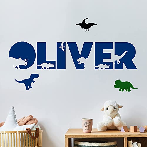 Custom Dinosaur Wall Name Vinyl Decal, Nursery Kids Boys & Girls Room Decor, Children's Dino Bedroom Decor