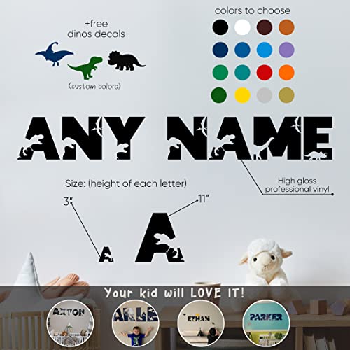 Custom Dinosaur Wall Name Vinyl Decal, Nursery Kids Boys & Girls Room Decor, Children's Dino Bedroom Decor