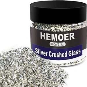 100g silver metallic crushed glass for crafts, 2-4mm irregular glitter chunky gravel gem stones for nail arts, resin craft, phone case, diy vase fillers, epoxy jewelry making and home decoration