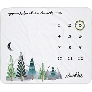 yoothy baby monthly milestone blanket for boy girl gender neutral gift for baby shower, mountain blanket for newborn picture, wreath &12 stickers included, soft flannel blanket 45''x40''