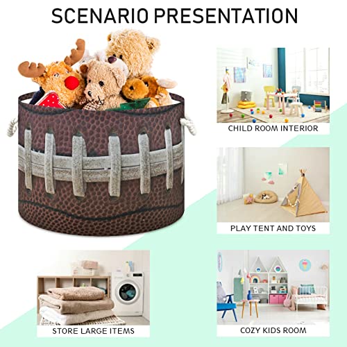 American Football Laces Toy Storage Basket for Nursery Playroom Kids Dog Toys Large Collapsible Fabric Organizer Bin for Living Room Home Office Apartment Laundry Room