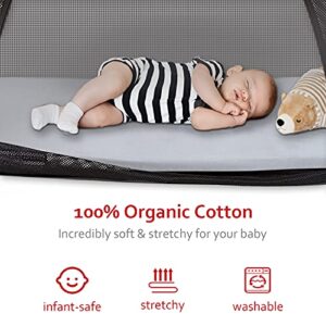 Travel Crib Sheet 100% Organic Cotton Fits Guava Lotus, Baby Bjorn, Dream on Me Travel Crib Light Playard, Ultra Soft Breathable Sheet, Unisex, Boys & Girls