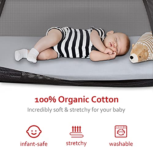Travel Crib Sheet 100% Organic Cotton Fits Guava Lotus, Baby Bjorn, Dream on Me Travel Crib Light Playard, Ultra Soft Breathable Sheet, Unisex, Boys & Girls