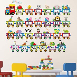 alphabet train wall decals peel stick animals alphabet wall sticker early learning classroom bedroom nursery playroom decoration for children kids teens (6 pieces)